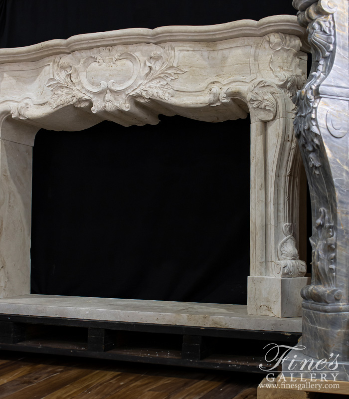 Marble Fireplaces  - Oversized French Style Mantel In Italian Roman Travertine  - MFP-2083